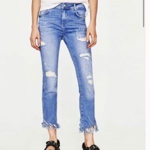 Zara Trafaluc Distressed Fringe Ankle Jeans